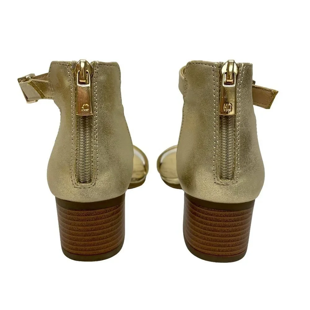 Kenneth Cole Sandals Metallic Gold Open Toe Zipper Heal Ankle Buckle Girl Size 1
